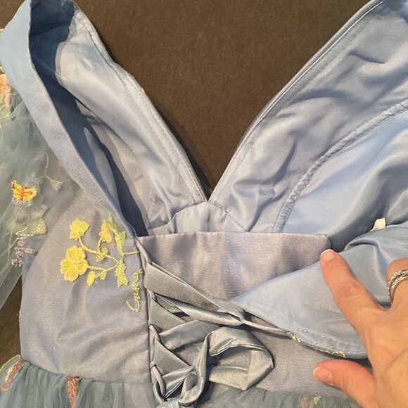Women’s Blue Prom Party Dress Embroidered Flowers Butterflies Corset Back Size 4 - Picture 12 of 14